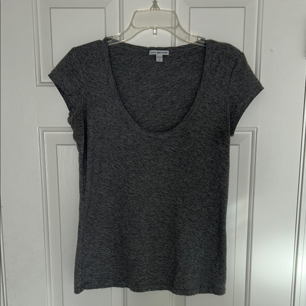James Perse Gray Fitted Cap Sleeve T-Shirt
